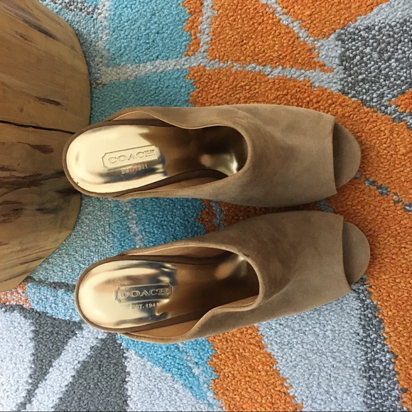 COACH HOLLIE KID SUEDE Wedges SHOES Open Toe-SZ 6 - Picture 3 of 15